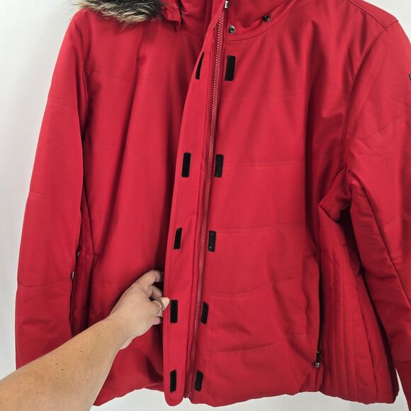 Obermeyer Tuscany II Womens Sz 20 Confetti Jacket Fur Hood Red Parka Winter Coat - Picture 6 of 10